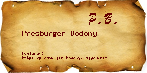 Presburger Bodony névjegykártya
